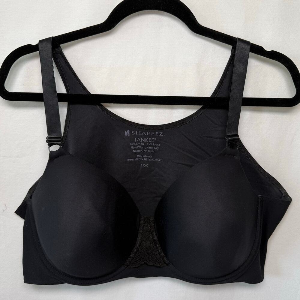Shapeez Tankee Short Full Coverage T-Shirt Bra with Underwire, Black, Size 1X-C